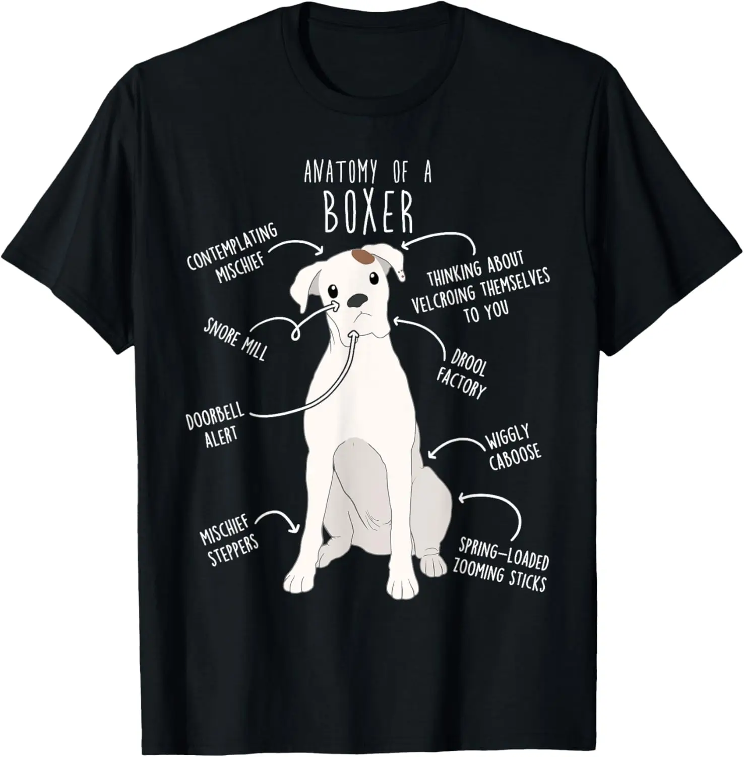 

Anatomy of a Boxer Dog Funny Graphic Tee Cute Pet Lover Print Soft Cotton T-Shirt for Men Women