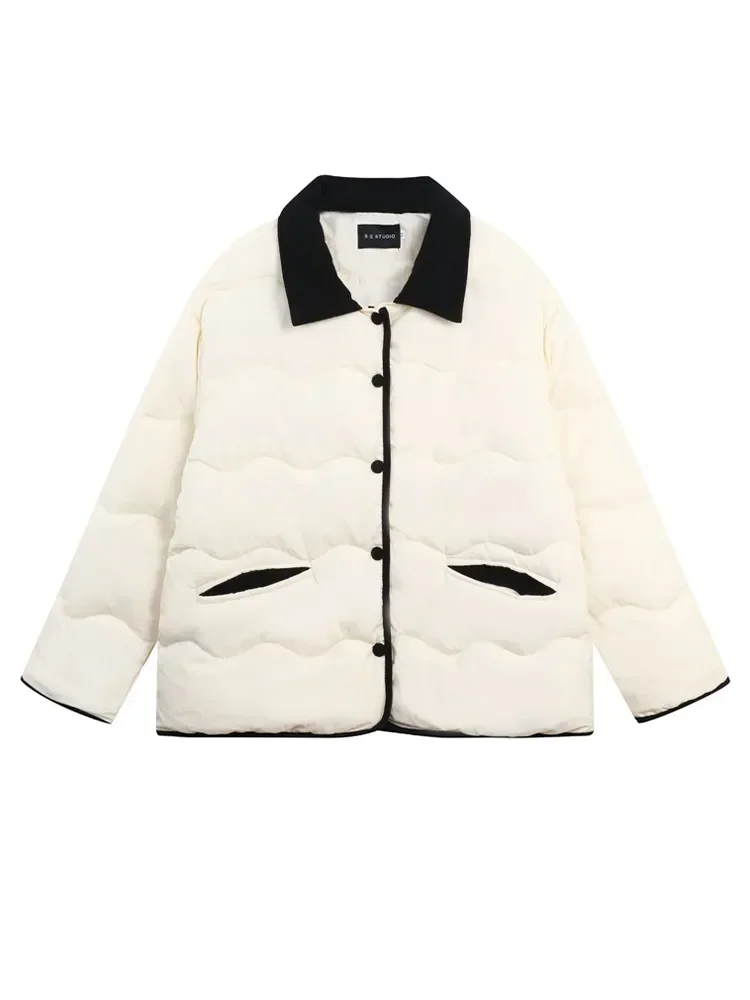 Women Casual Down Coats Korean Fashion Cotton Padded Jacket Female Autumn Winter Long Sleeve Single Breasted Warm Solid Coat