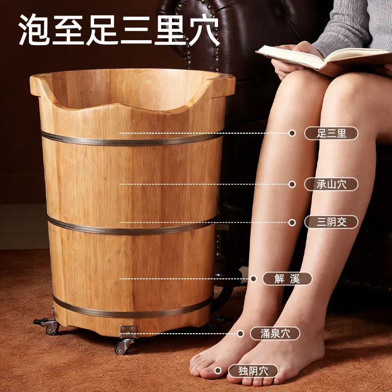 Foot bucket Solid wood thermal insulation wooden bucket with drainage Foot bath wooden basin