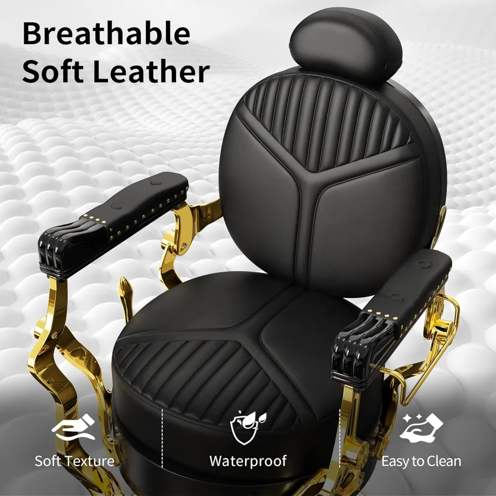 Chaise de barbier, chaise de salon avec appui-tête amovible, chaise de salon inclinable rétro avec cadre en acier robuste, chaises de styliste élégantes