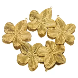 5PCS/LOT Stainless Steel Charms Large Flower Charm PVD Gold Plated Metal Earring Necklace Bracelet Jewelry Making Wholesale Bulk