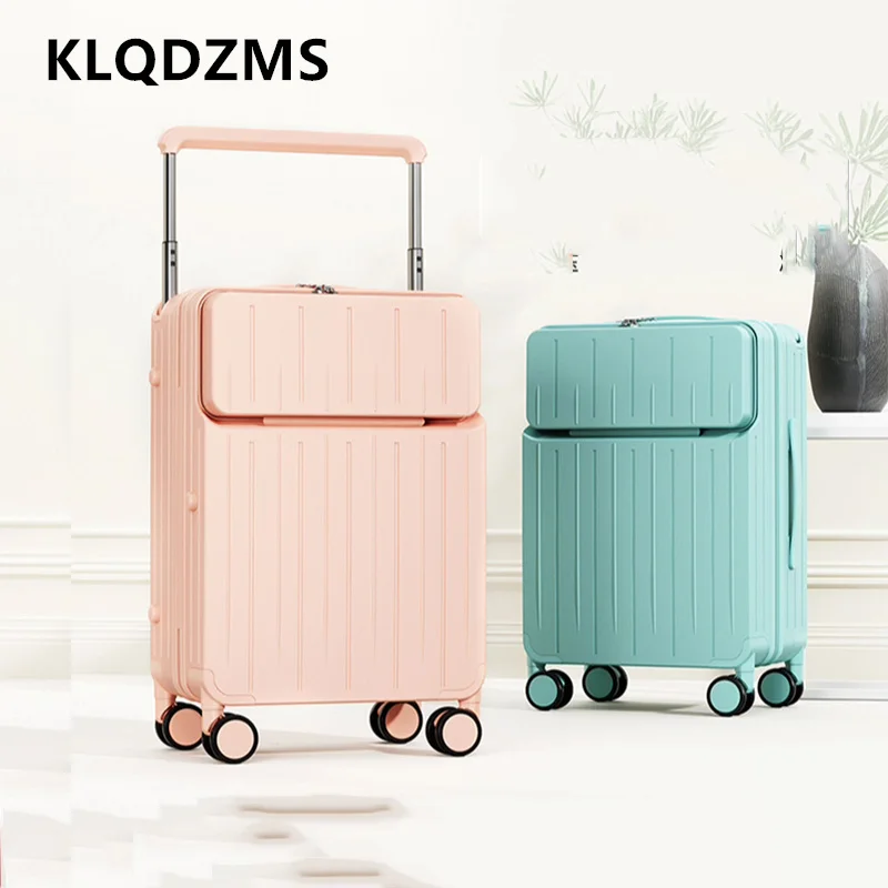 KLQDZMS USB Charging Suitcase Multi-functional Front Opening Laptop Boarding Case ABS+PC Trolley Case 20
