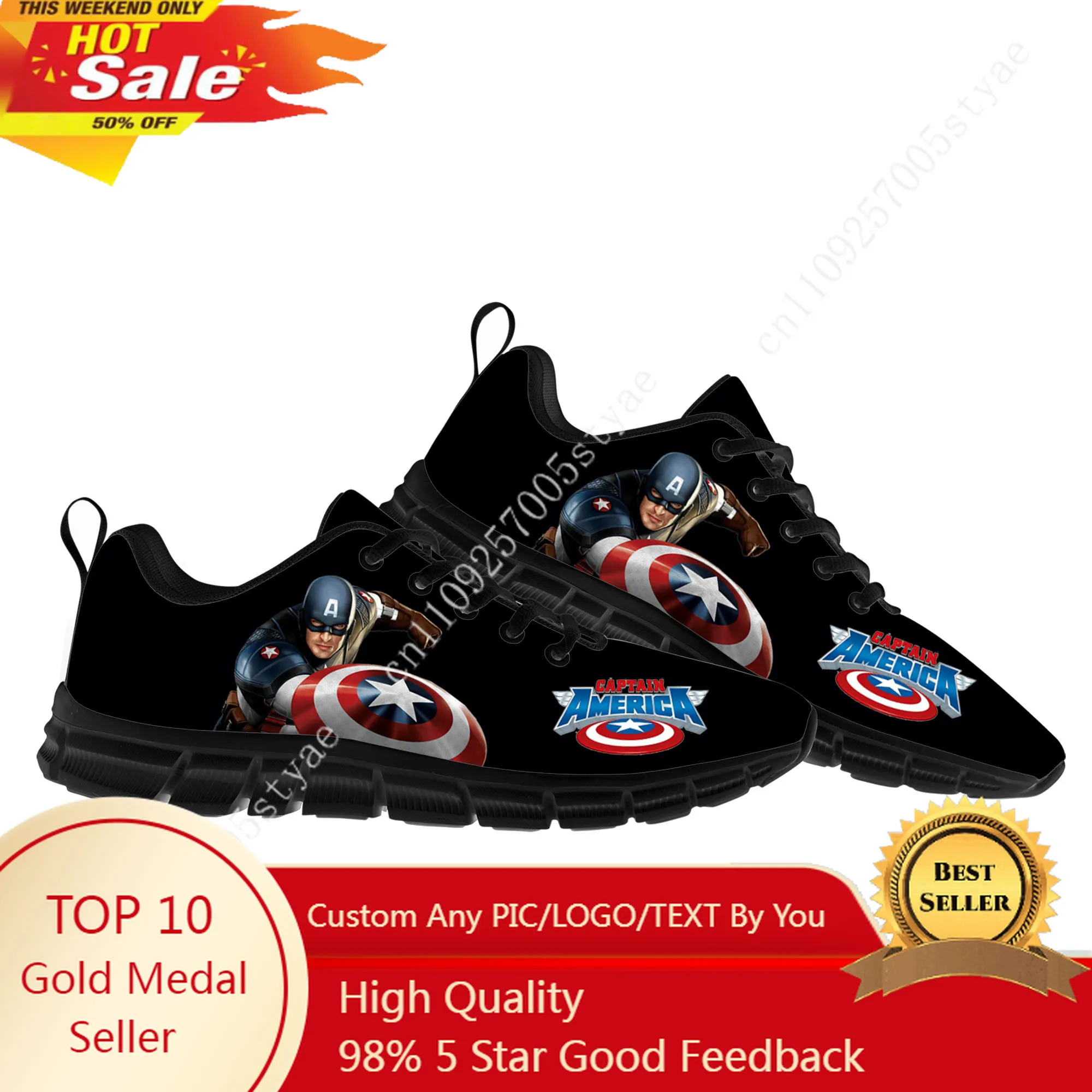 

Marvel Captain America Sports Shoes Mens Womens Casual Running Lightweight Custom Sneakers