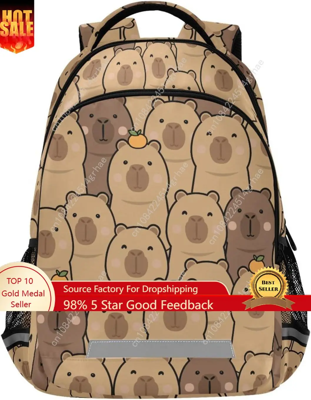 Cute Capybara with Orange Backpack for Boys Girls Elementary School Bag Kids Bookbag Travel Rucksack