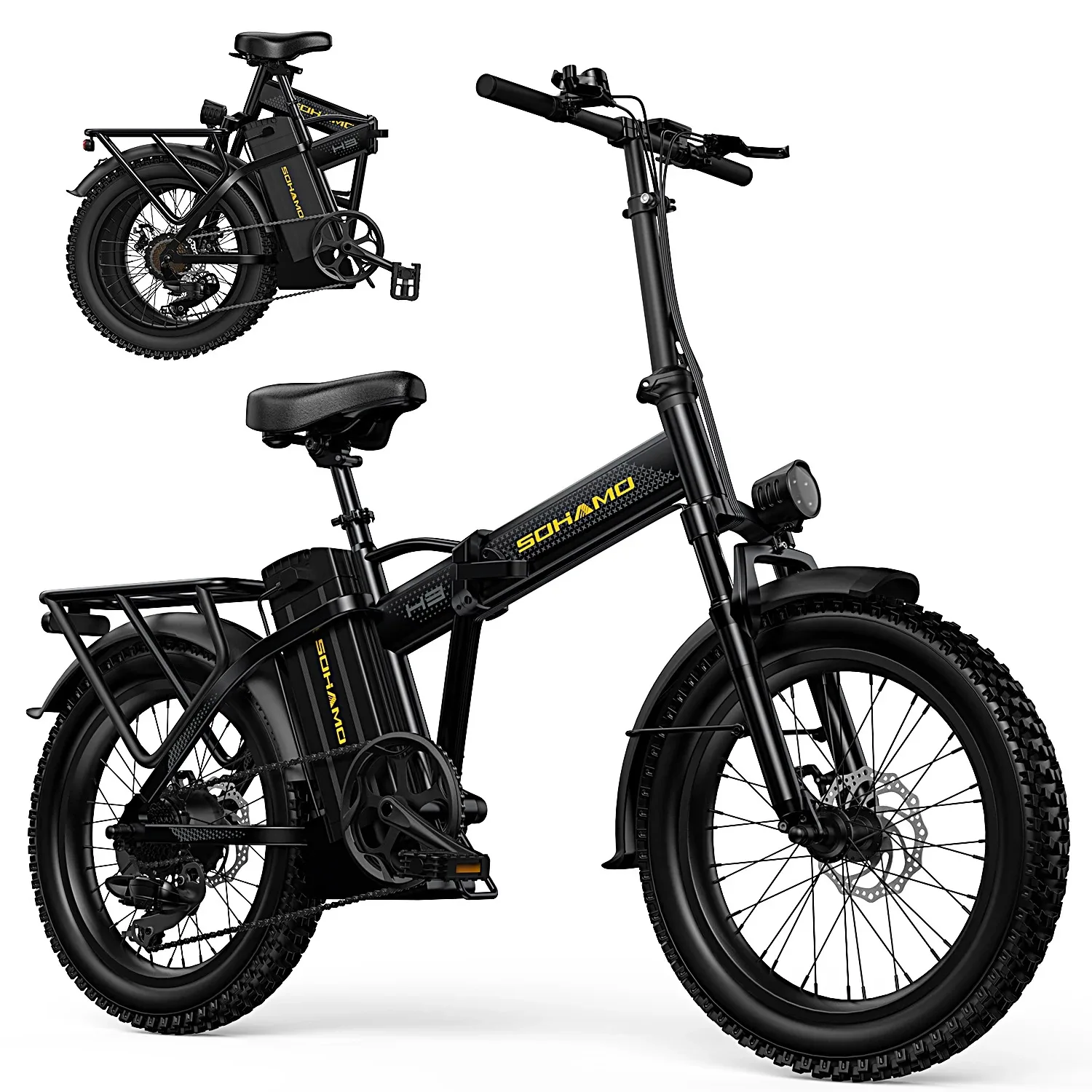 SOHAMO Mountain Ebike Foldable 20'' Fat Tire Electric Bicycle Bike Folding Road Adult 7-speed Electric Bike 60Miles Ebike