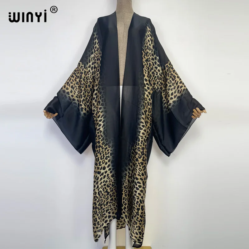 2022 WINYI Europe fashion bikini sweet lady New party Cardigan stitch sexy Boho Leopard Print Holiday Africa long Sleeve KIMONO