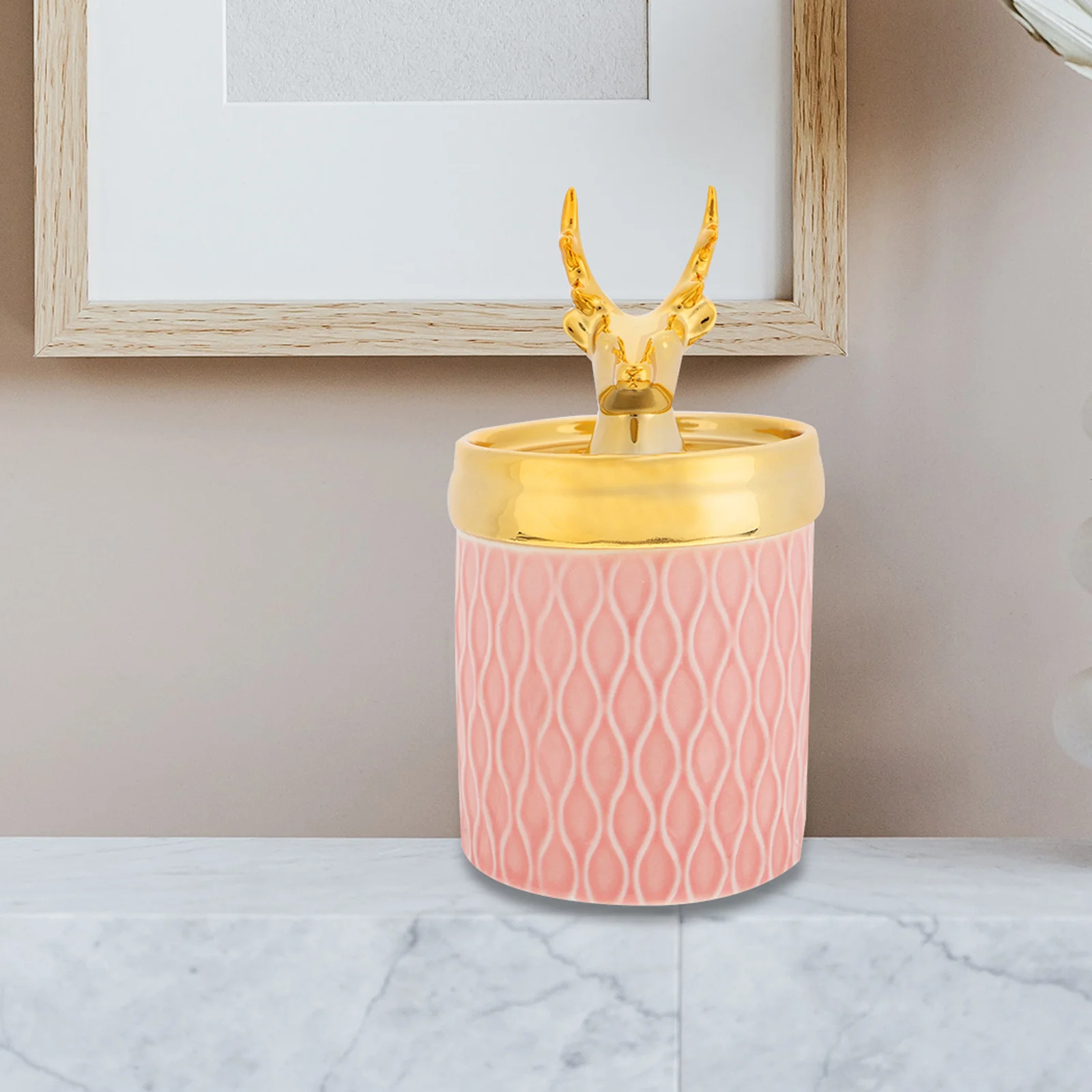 

Ceramic Jewelry Jar Nordic Style Electroplated Deer Lid Fine Polished Surface Jewelry Storage Jar Decorative Organizer Container