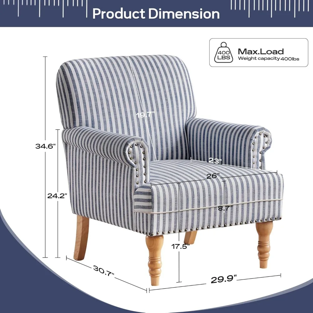 

Mid-Century Modern Armchair，Linen Fabric Accent Chairs Set of 2 with Solid Wood Legs, Single Sofa Chair,Upholstered