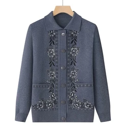 Cardigan fin à manches longues pour femmes elmanes d'âge moyen, vestes décontractées, pull combiné, printemps, automne, nouveau, 2023