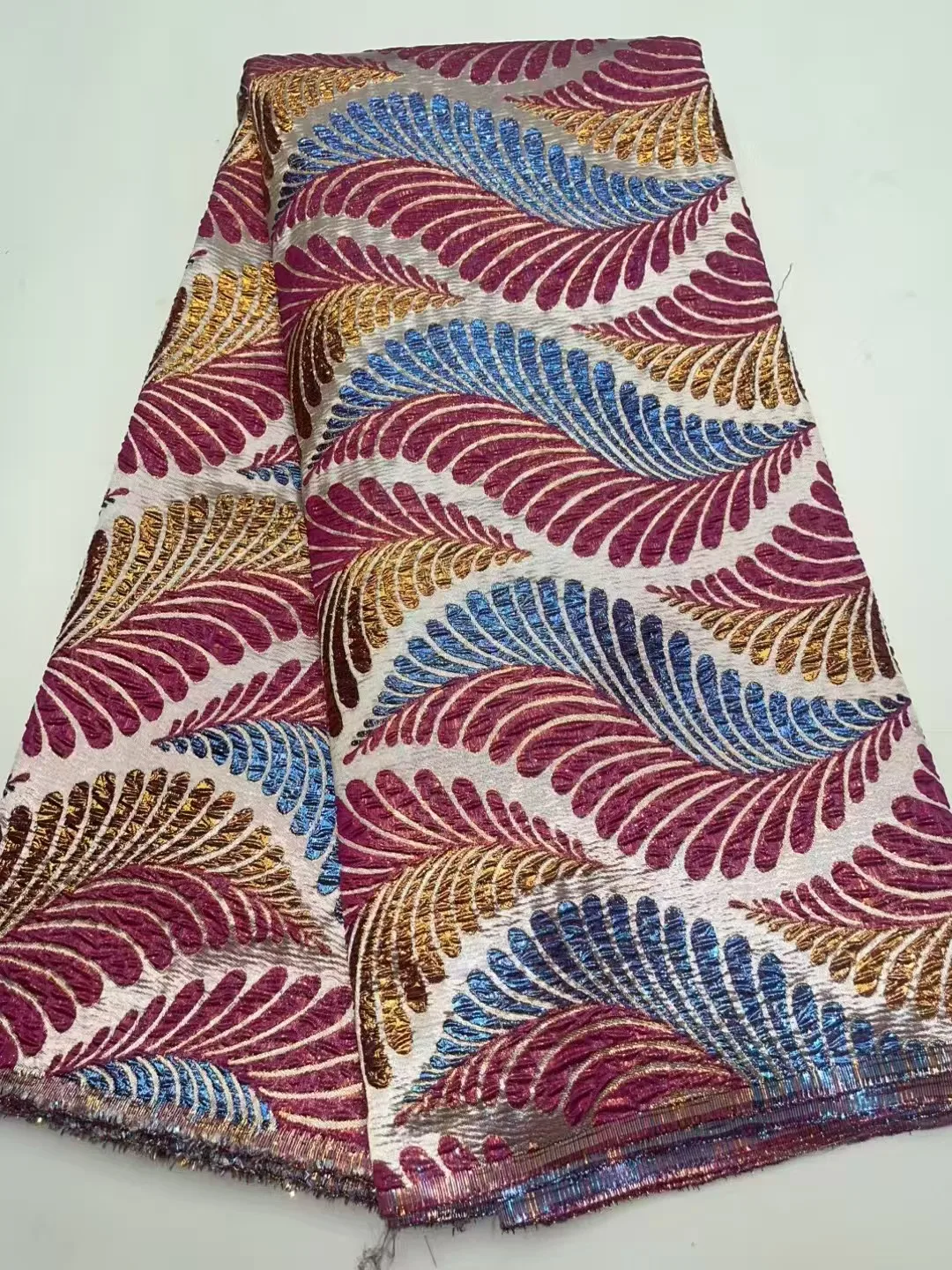 

High Quality African Jacquard Fabric for Women Gown, Nigerian Brocade Lace Fabrics, Wedding Sewing, 5 Yards