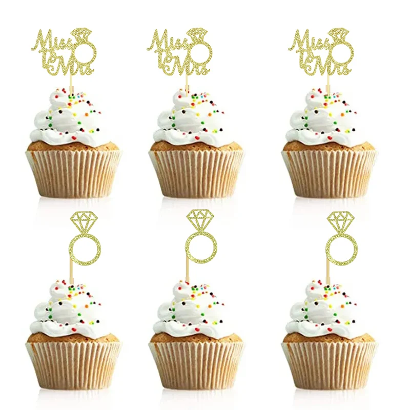 Glitter Diamond Ring Cupcake Toppers Bachelorette Hen Party Miss To Mrs Cake Toppers Wedding Birde To Be Party Cake Decor Tools