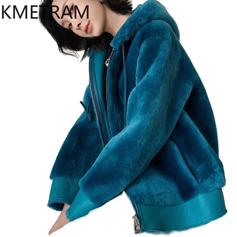 Real Merino Wool Fur Coat Women Short Luxury Natural Sheepskin Fur Jacket with Hood Winter Clothes Woman 2024 New in Coats шуба