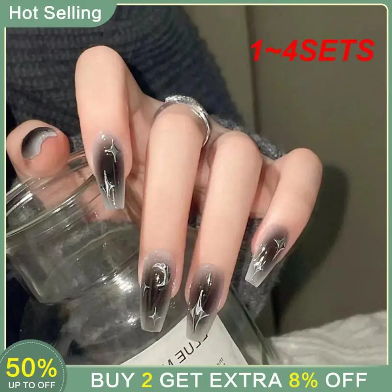 1~4SETS Short Ladder Nails Not Easy To Fall Off Dazzling Heavenly Nail Designs Removable Nail Pieces Nail Stickers Best Seller