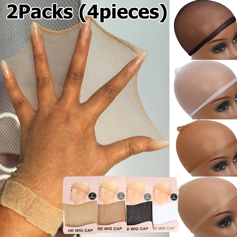 HD Wig Cap Invisible Bonnet Perruque Black Brown Beige White Wig Net Hair Nets 2Packs 4Pcs HD Stocking Caps For Wigs