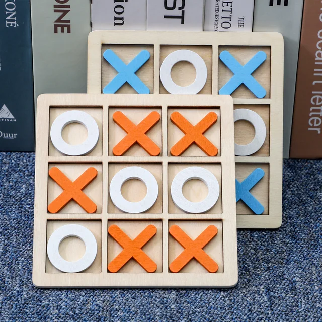 Solidna drewniana gra planszowa Tic Tac Toe - idealna na rodzinne zabawy i rozrywkę na podwórku!