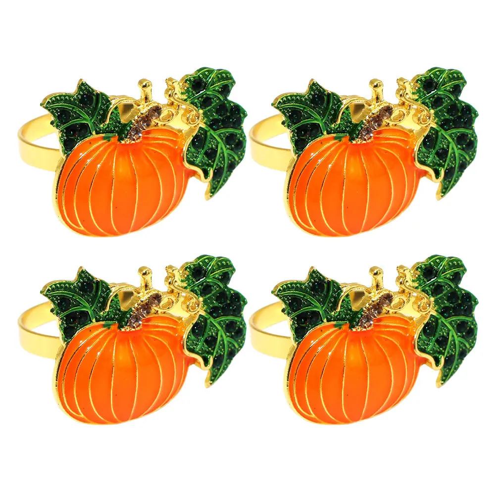 

4Pcs Decorative Pumpkin Napkin Rings Fall Alloy Buckles Thanksgiving Table Holder Party Banquet Dinner Pumpkin Napkin Rings
