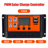 PWM Solar Charge Controller 30A/60A/80A/100A Auto Solar Panel LED Display Dual USB 5V Solar Panel Charger Battery Regulator