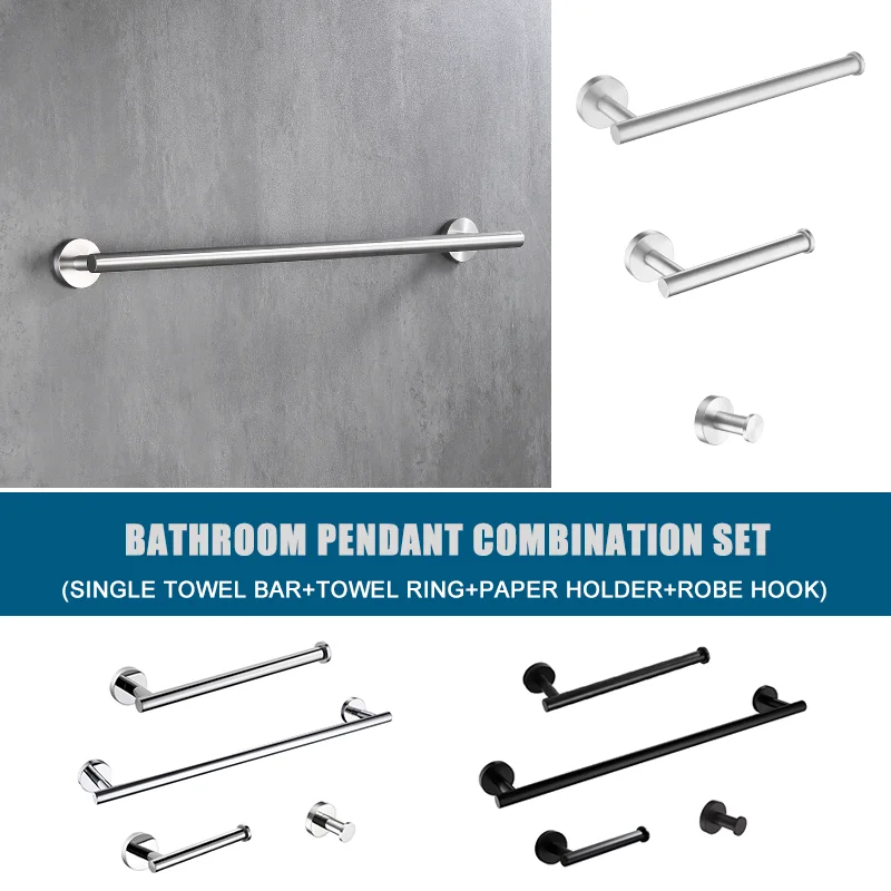 

304 Stainless Steel Wall-mounted Robe Hooks Toilet Paper Holder Towel Bar Rack Towel Ring Toilet Brush Bathroom Accessories