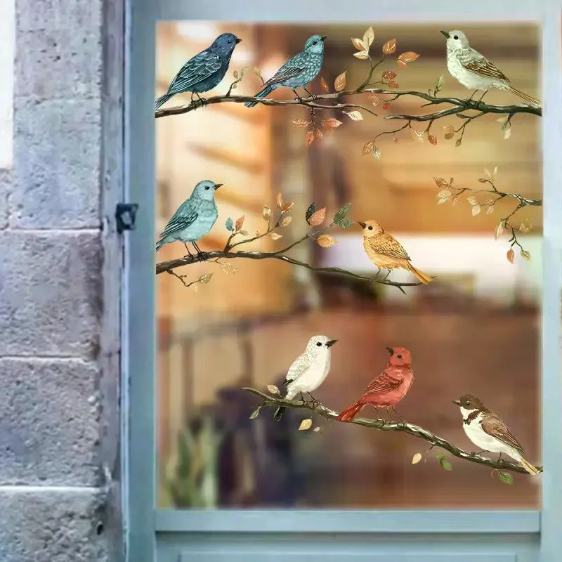 

Наклейки на окна с имитацией акварельных ветвей и птиц, 1 шт., съемные, для декора спальни и дома