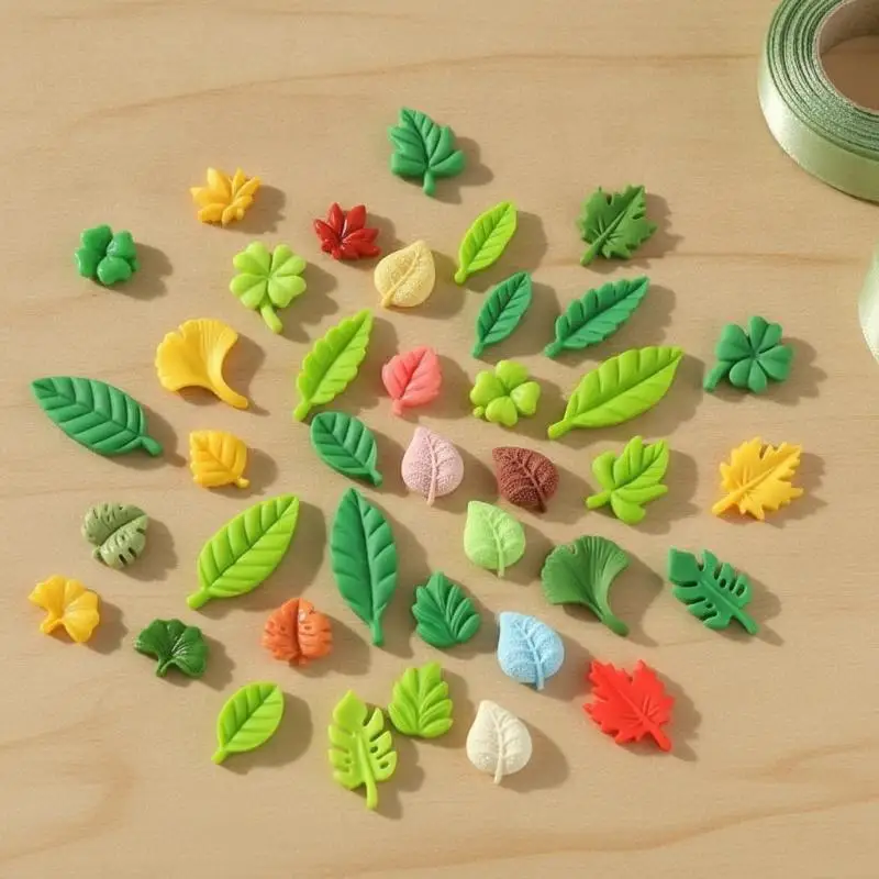 Kawaii Cute Mini Leaves Resin Cabochons 20Pcs Flat Back For Scrapbooking DIY Jewelry Making Craft Decor