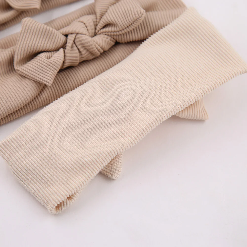 Ins Beige Ribbed Bow Headband for Baby Girls Topknotted Elastic Hair Bands Newborn Headwraps Korean Infant Kids Hair Accessories