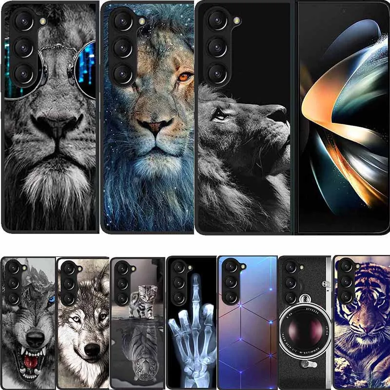 For Samsung Z Fold 6 Phone Case Cover Lion Wolf Tiger Black Plastic Hard Back Cover Case For Samsung Galaxy Z Fold6 Case Funda