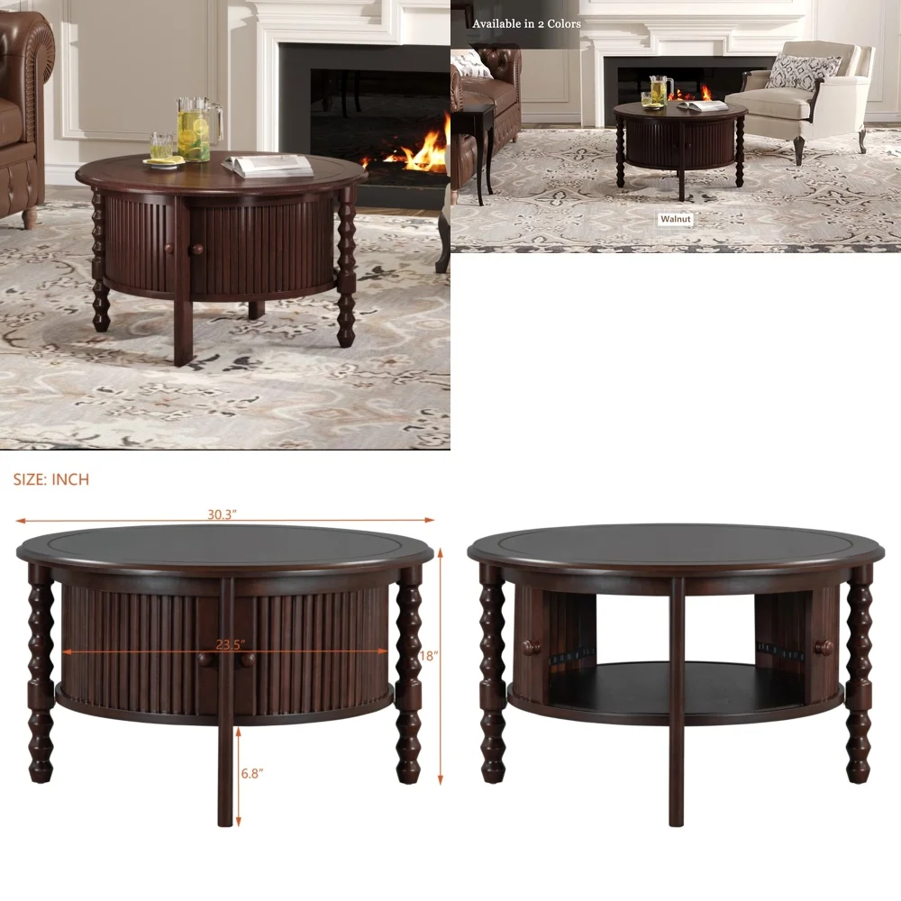 طاولات المقهى طاولة قهوة مستديرة عتيقة مقاس 30 بوصة مع أبواب منزلقة طاولة كوكتيل ذات طراز قديم #1