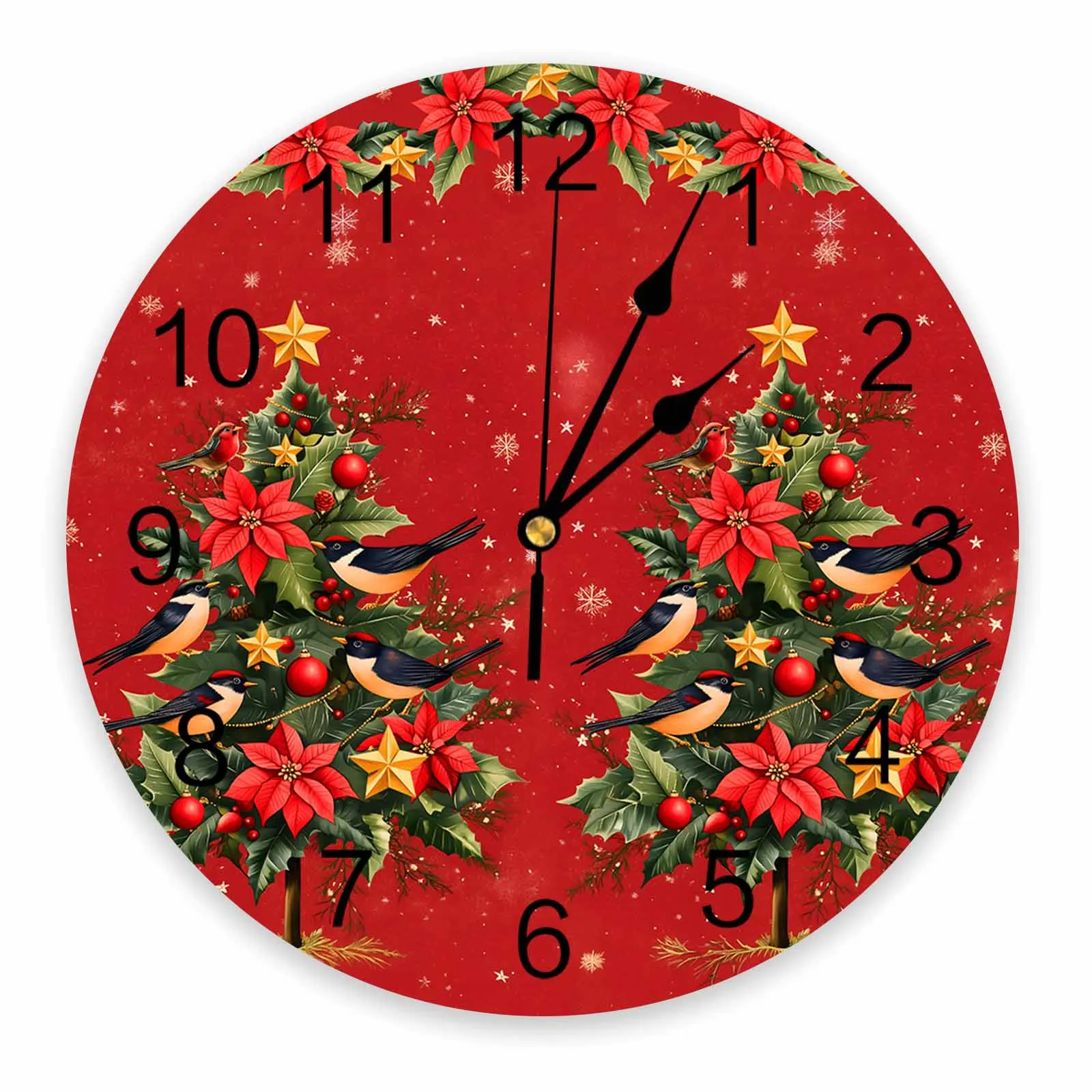 Christmas Winter Plants Flowers Wall Clock Large Modern Kitchen Dinning Round Wall Clocks Watches Living Room