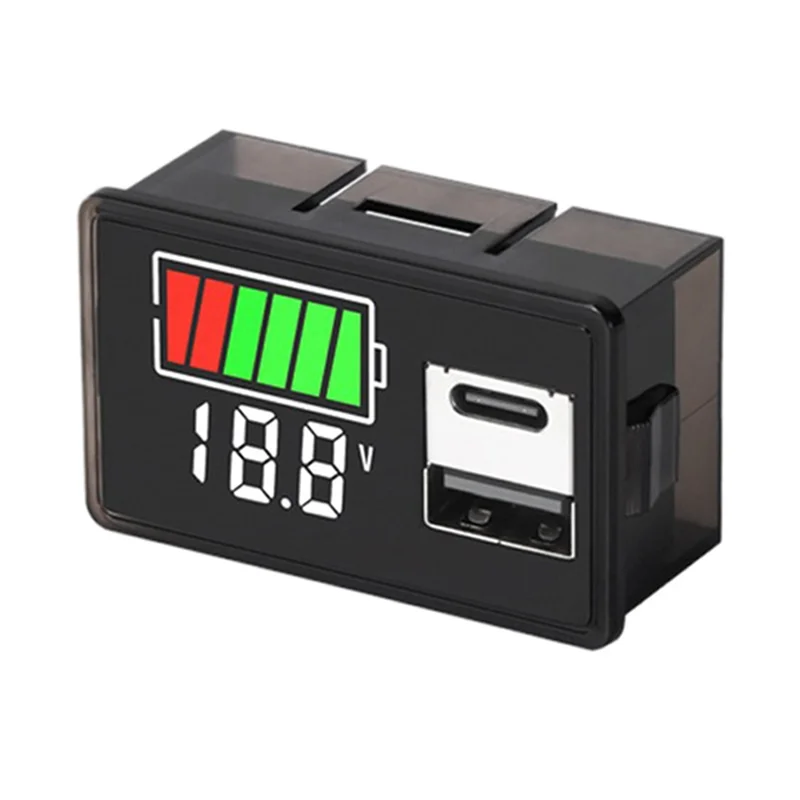 ABNC-Battery Charge Level Indicator Lithium Battery Capacity Meter Test Display LED Tester Voltmeter, USB+Type-C DC 8-30V