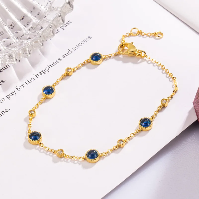 925 Sterling Silver Blue Ball Bracelet Personality Charm Simple Style Gold Bracelet Birthday Gift for Women's Exquisite Jewelry