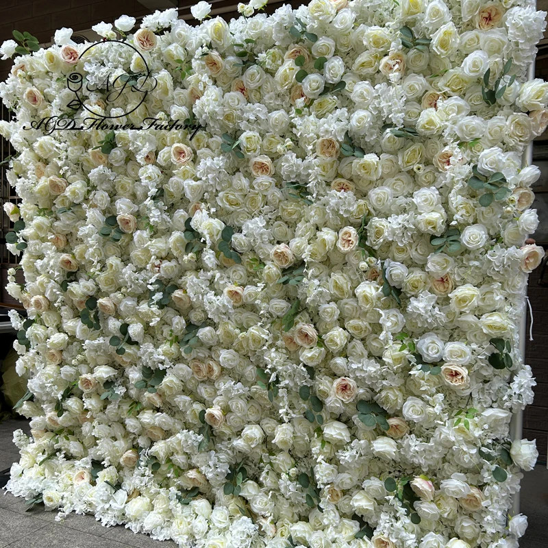 

Custom Artificial Flower Wall 3D White Silk Rose Backdrop Panels Luxury Decoration for Wedding Birthday Banquet Party Event