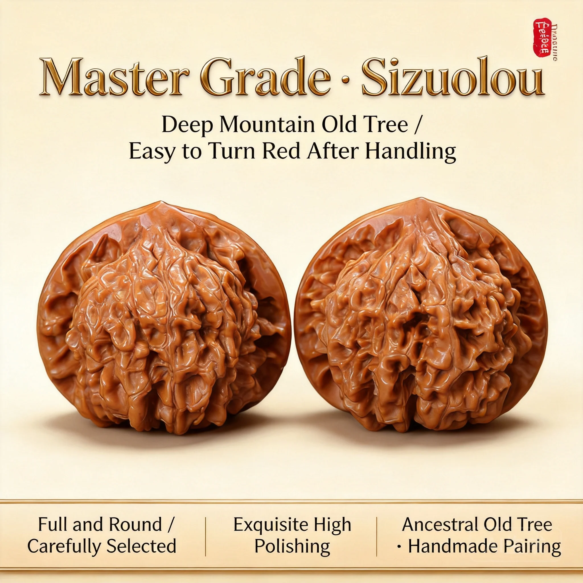 Premium Exquisitely Matched Sizuolou Walnut Hand Fidget Toy Natural Wenwan Collectible Stress Relief Holiday Gift For Men Father