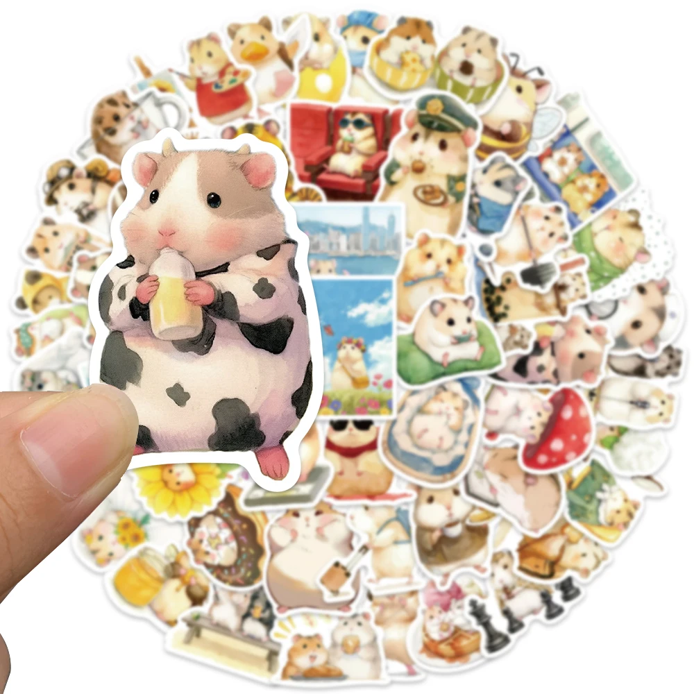 55PCS/Pack Kawaii Hello Hamster Diary Animals Stickers DIY Decals Car Helmet Scrapbooking Guitar Luggage Laptop Ipad Sticker Toy