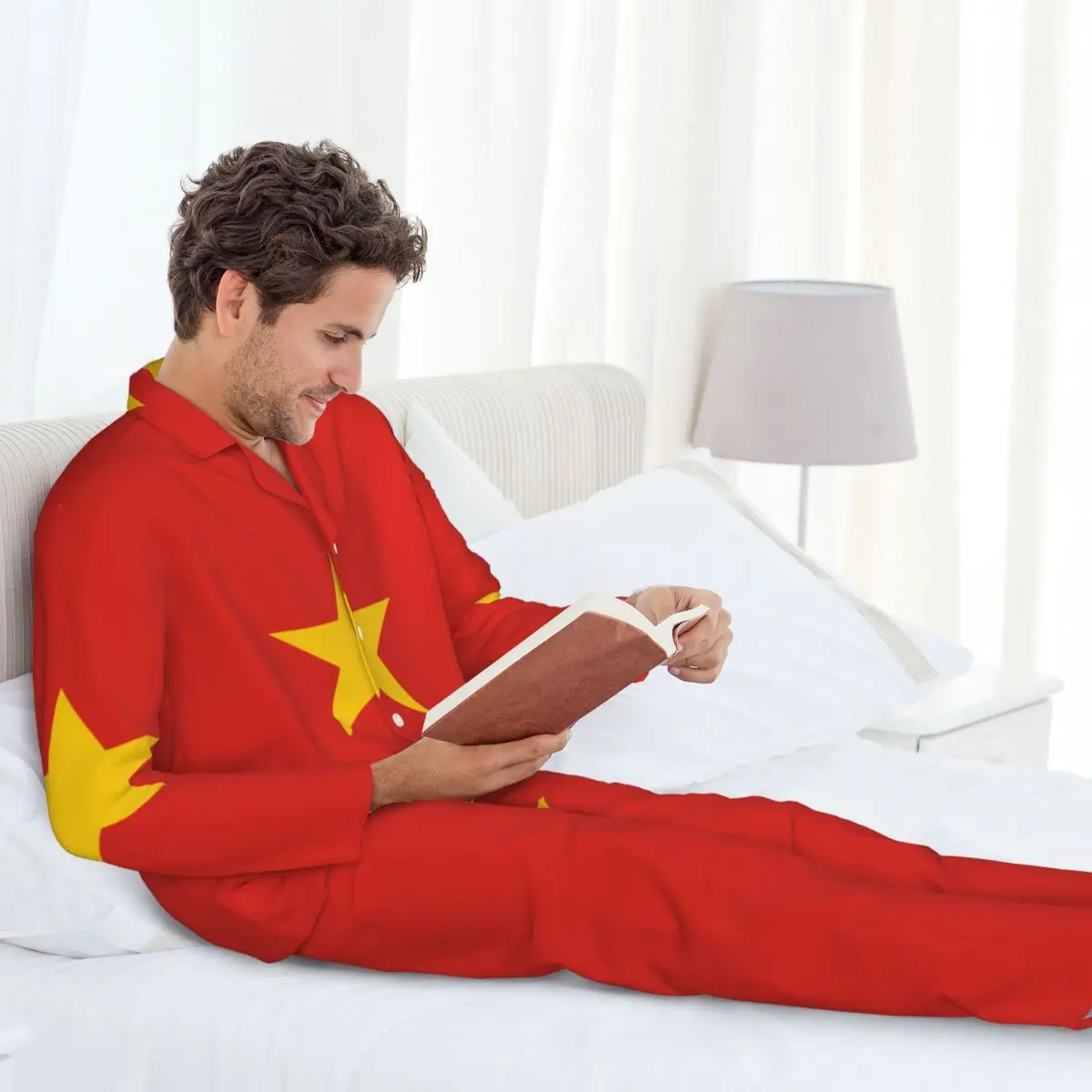 Conjunto de pijamas para hombre de otoño invierno de manga larga bandera de Vietnam ropa de casa ropa de dormir 2 unids/set