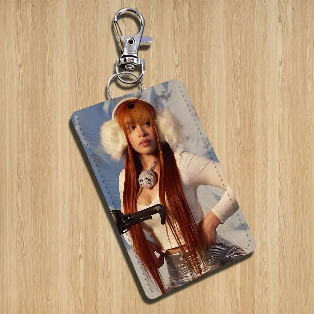 Princess Diana Singer Ice Spice Rectangle ID Card Case Keychain Access Card Bag Key Tag Ring Leather Card Holder Key Ring Access