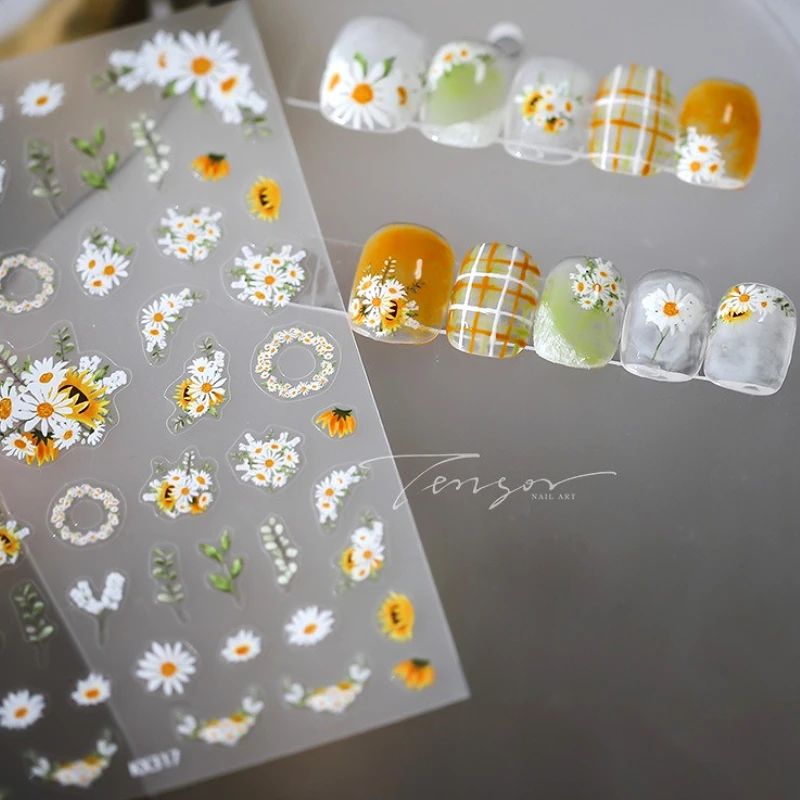 الأبيض ديزي عباد الشمس الأخضر يترك إكليل جارلاند زهرة العنقودية باقة شقة لاصق مسمار الفن ملصق مانيكير الشارات لوازم