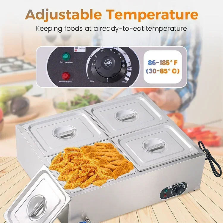 Commercial Electric Counter Top Hot Pot Heating Element Bain Marie Food Warmer Set