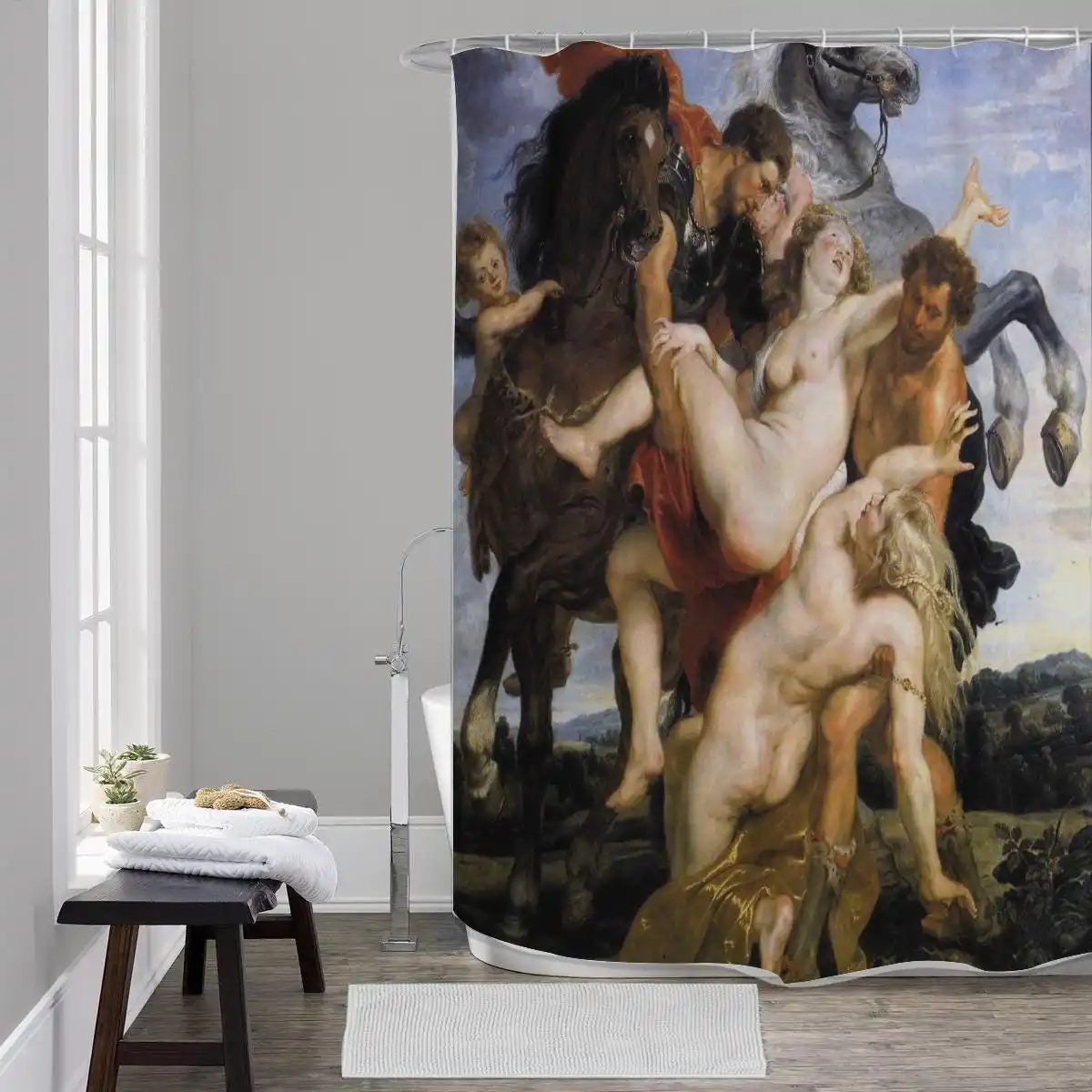 Renaissance Art Masterpiece Shower Curtain Bathroom Decor Mural Classical Mythology Style