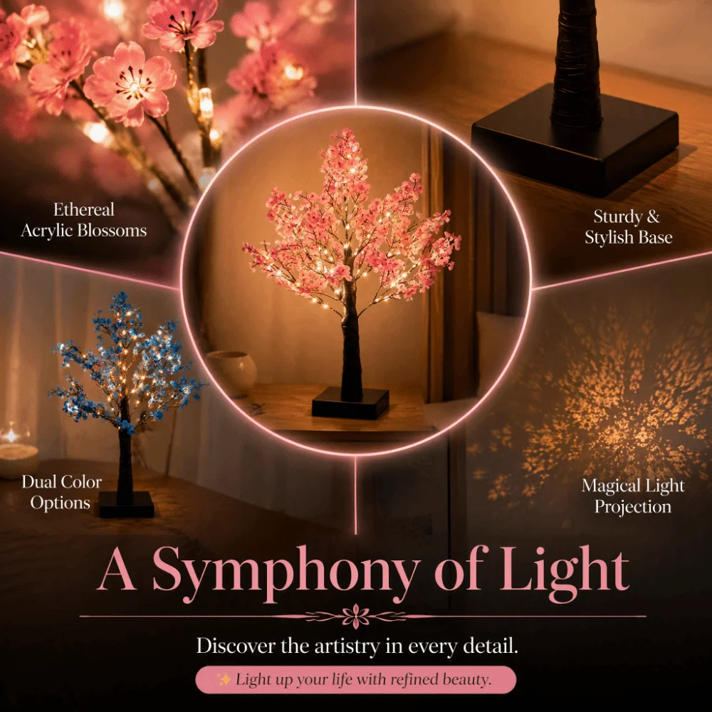 Pink Tree Light Simulation Flower Romantic Ambience Night Light Artificial Tabletop Decorative Artificial Flower Tree Lamp