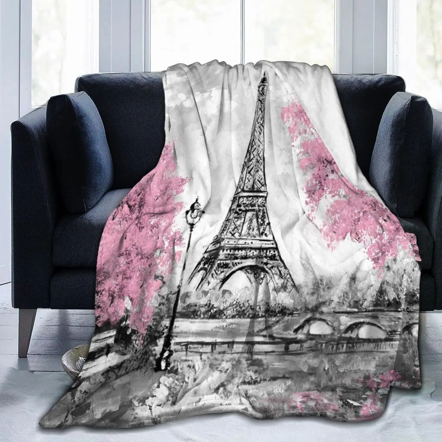 Paris Eiffel Tower Throw Blanket Ultra Soft Warm All Season Decorative Flannel Blankets for Bed Chair Car Sofa Couch Bedroom