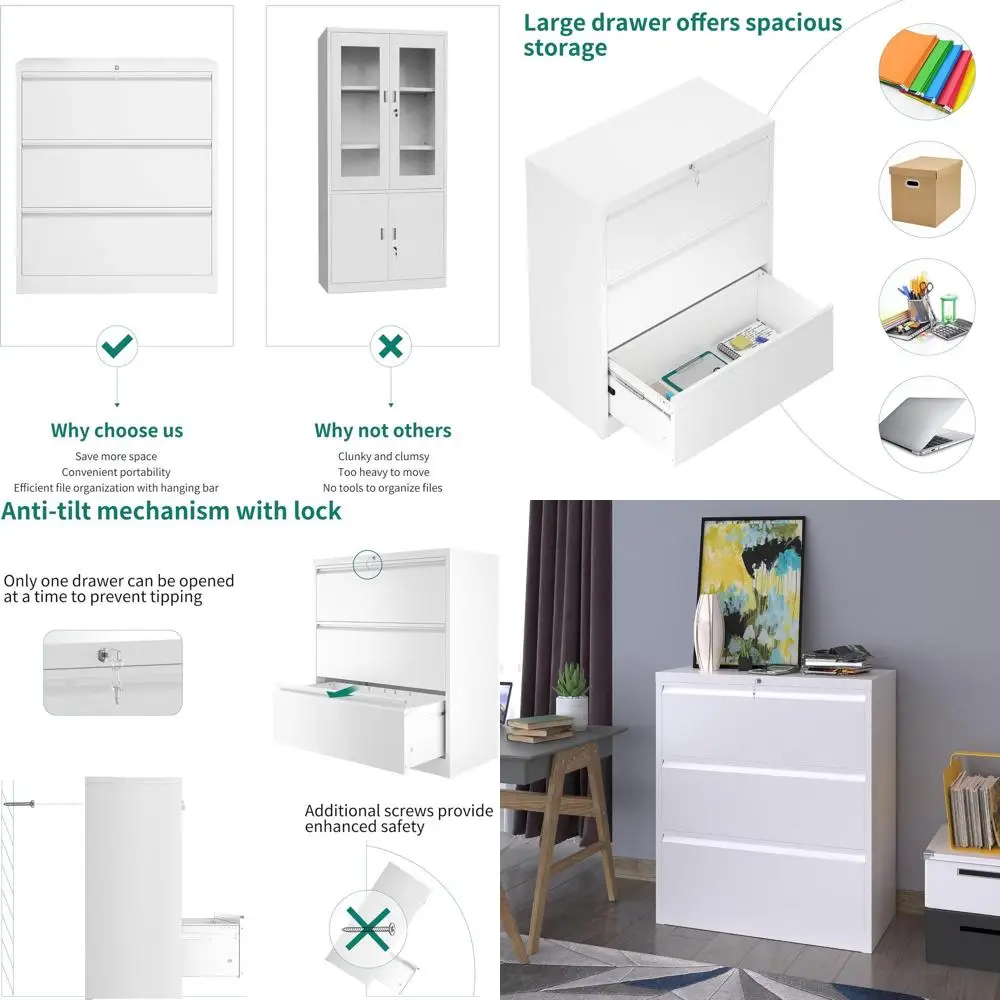 

Широкий шкаф для документов из нержавеющей стали с замком, для форматов Legal/Letter/A4, белый офисный органайзер для хранения