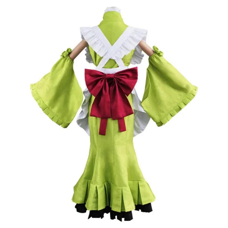 Costume de Cosplay Vert Matcha pour Femme, Robe Longue et Large à Manches sulf, Kimono avec Perruque, Cadeau de ixd'Anniversaire