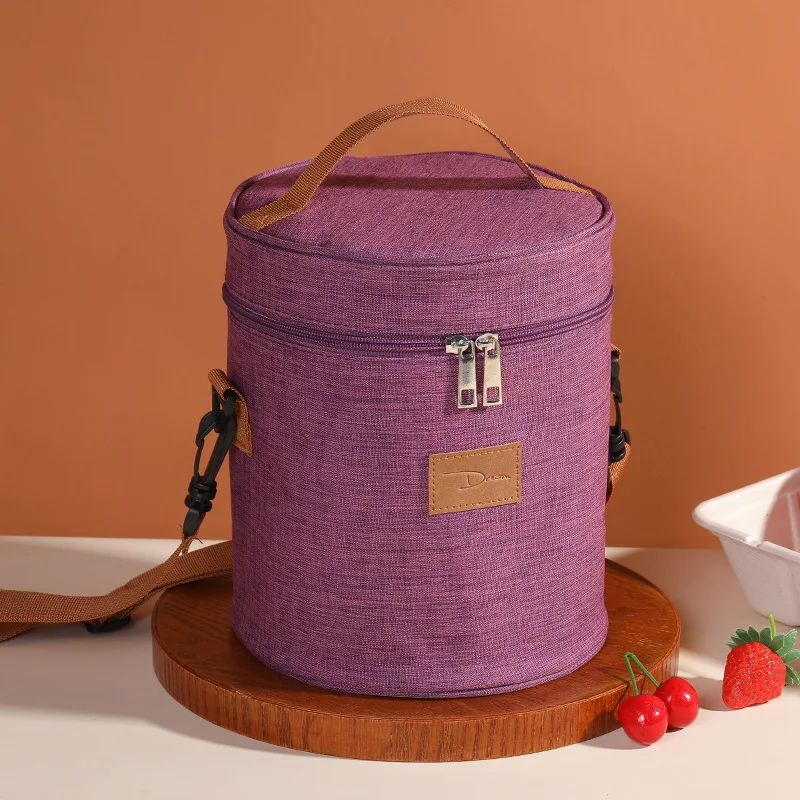 Round Lunch Box Bag Thickened Aluminum Foil Lunch Bags Shoulder Picnic Bag Outdoor Work Food Storage Container Waterproof Oxford