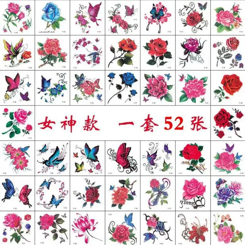 52pcs Woman Waterproof Temporary Tattoos Temporary Tattoo on the Body Fake Tattoo Sticker Sexy Flower Rose