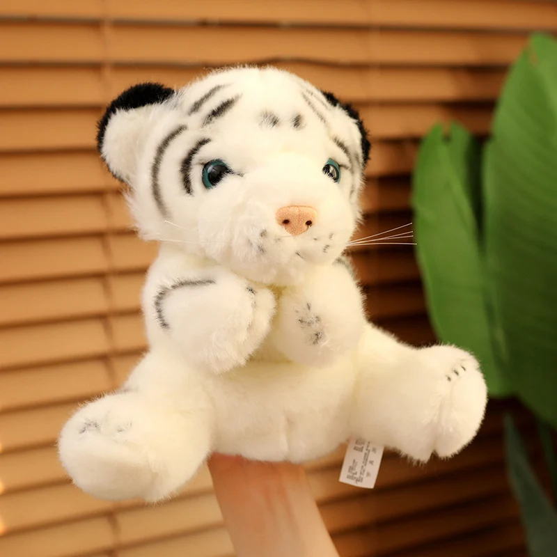 22cm Cute Tiger Plush Toys Hand Puppet Cotton Stuffed White Yellow Tiger Dolls Hand Puppets Educational Fairy Tale Theater Props