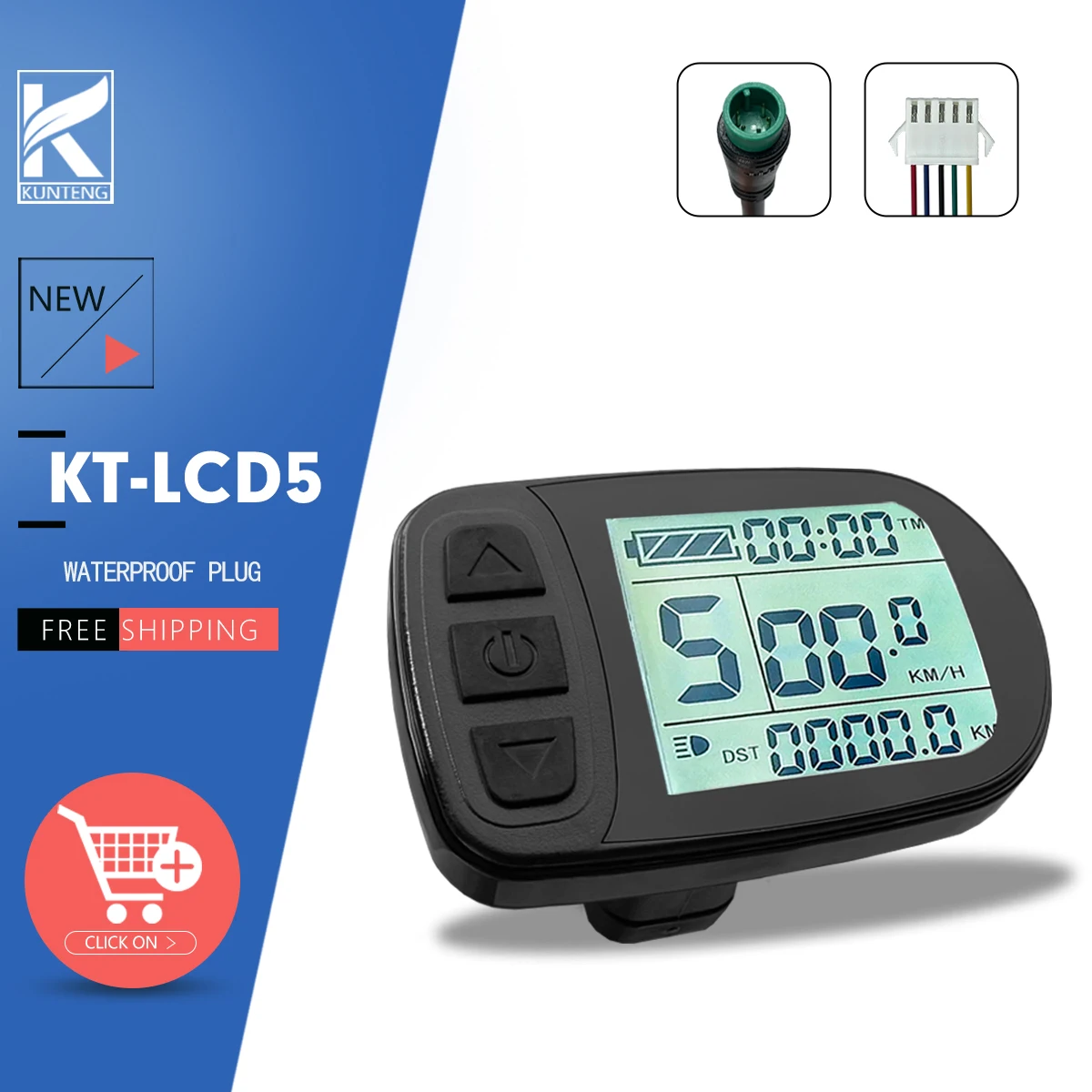 KT-LCD5 Intelligent Control Panel Display for Electric Bicycle 5 Pin SM Waterproof Connector Compatible with 24V/36V/48V/72V