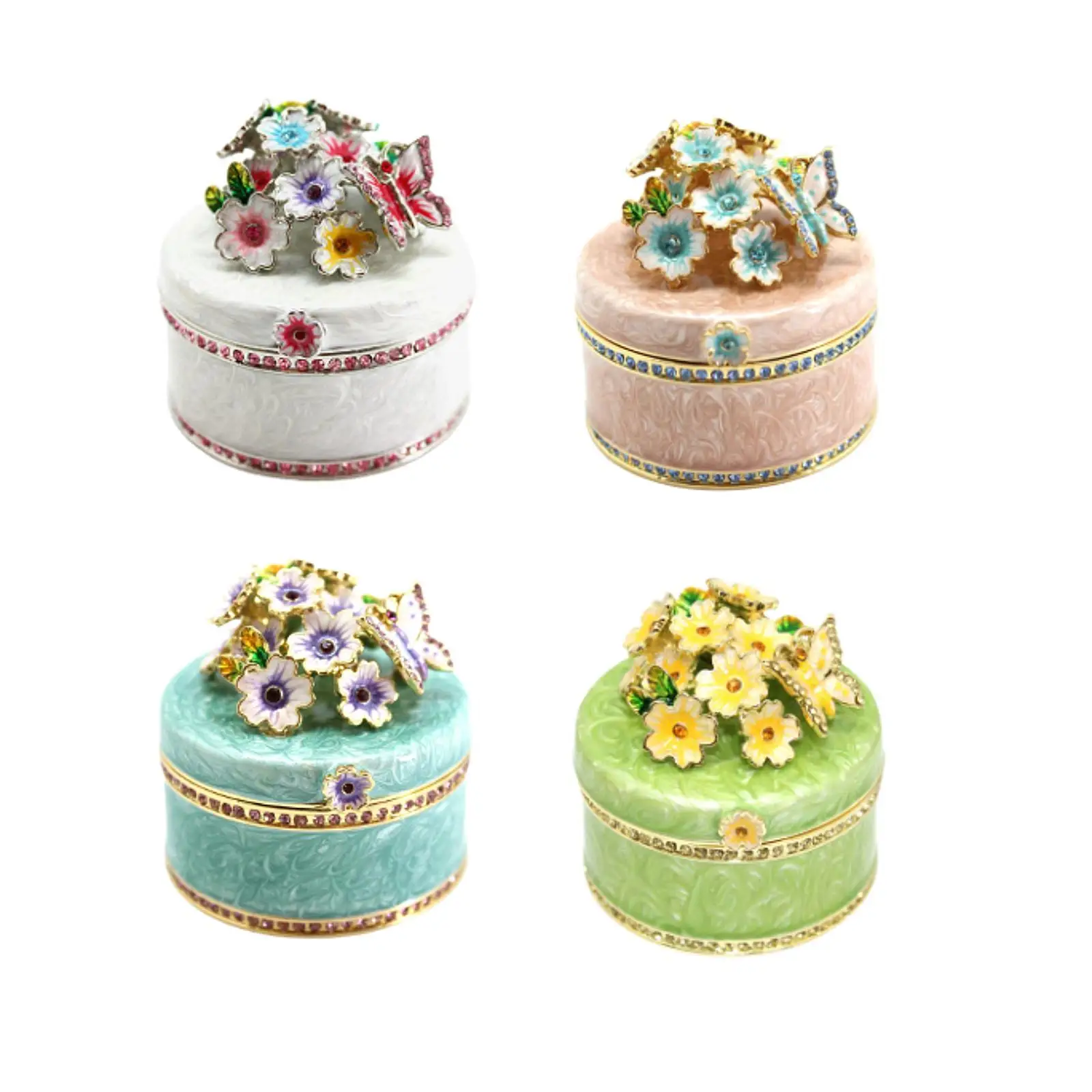 Mini Jewelry Box Hand Painted Keepsake Box with Lid Creative Decorative Blossoms Jewelry Storage Case for Necklace Earrings