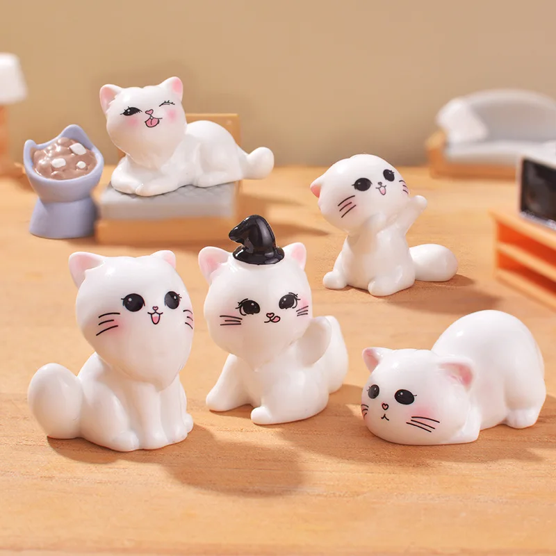 

6pcs/set Miniature Resin Cartoon Cat Figurine Kitten Ornament Micro Landscape Doll House Desktop Office DIY Ornament Accessories