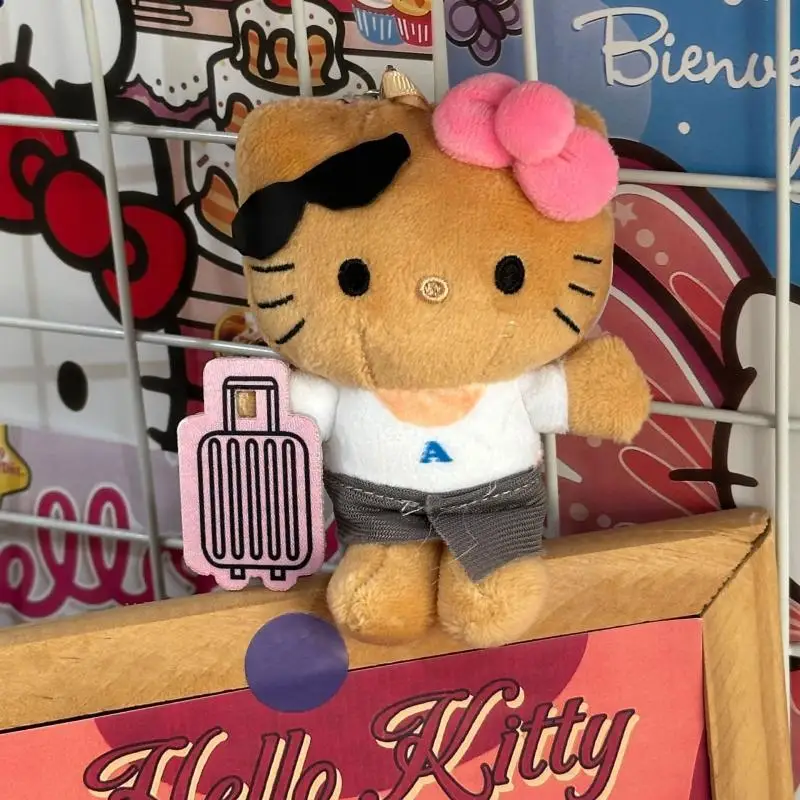 Kawaii Sanrio Pelle Nera Hello Kitty Bagagli Peluche Portachiavi Periferiche Del Fumetto Farcito Bambola Ragazza Compleanno Regalo Creativo