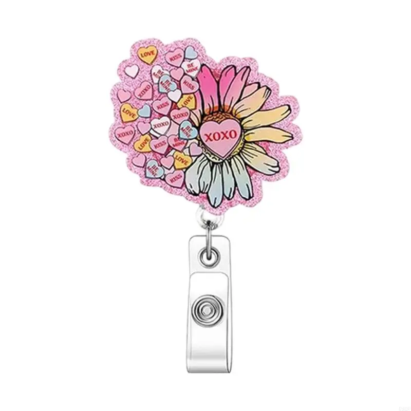 Glittering Sequins ABS Plastic Badge Holder with Belt Clip Retractable Badge Holder for Nurse Doctor Student Teacher K92C